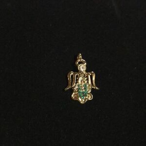 Gold Tone Angel Charm Pendant with Green and Clear Rhinestones
